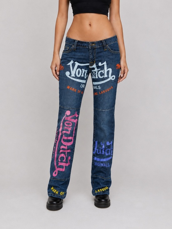 Von Dutch Denim - Vintage Von Dutch Jeans Size 30 Fits 27 Low Rise Y2K Graphic Flare Pants Rare